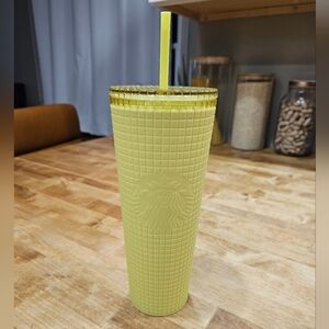 Neon Yellow Grid Starbucks Tumbler